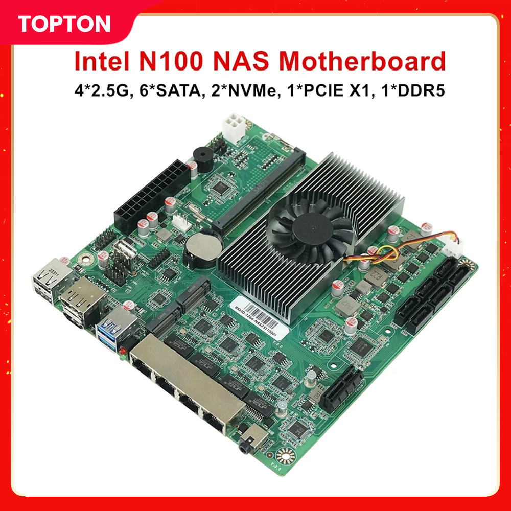 2025 Topton 12. a generación Intel N100 4*2,5G i226 NAS placa base 6 bahías 6 * SATA3.0 enrutamiento suave 1 * DDR5 4800MHz Firewall ITX placa base