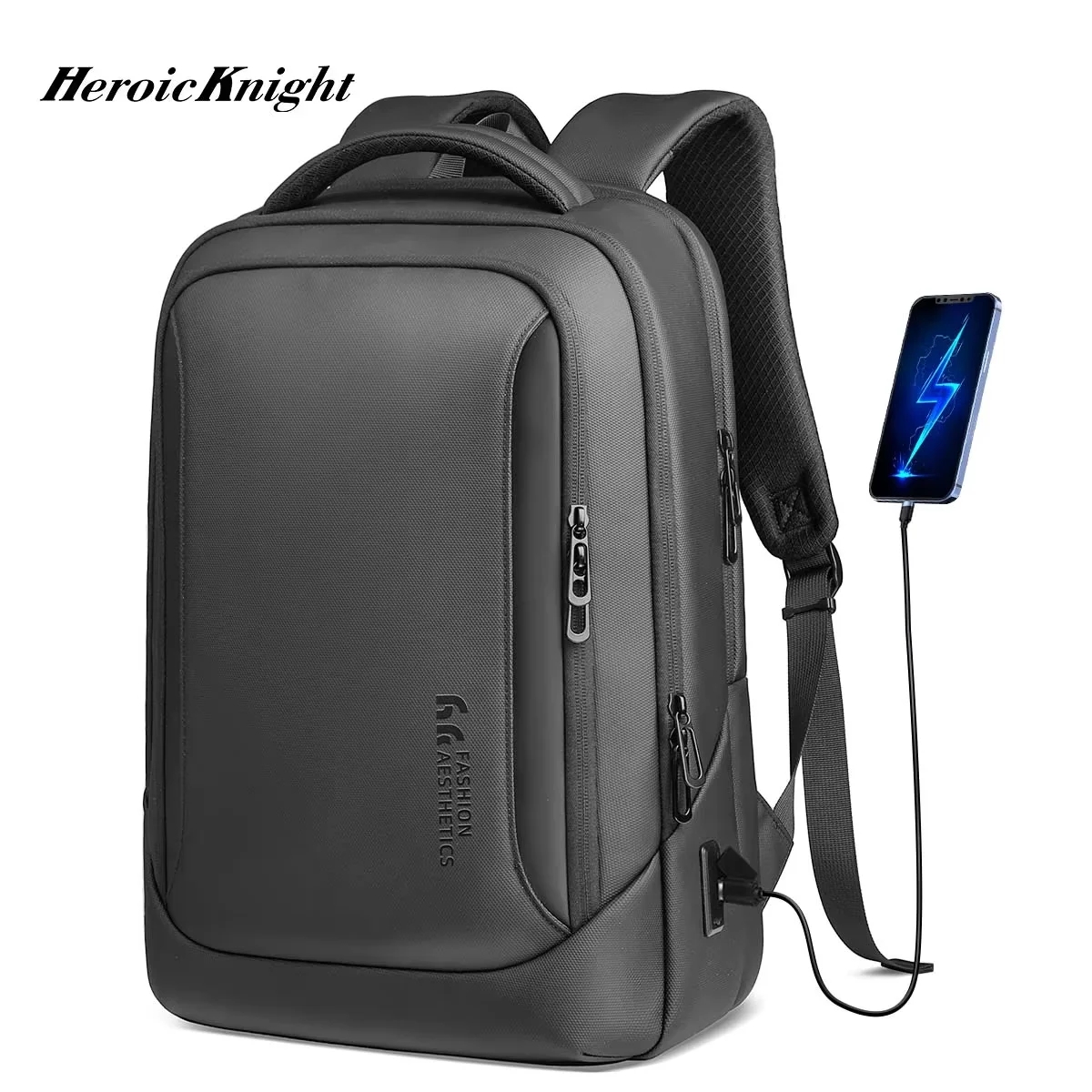 Heroic Knight Multifunktionaler Herren-Rucksack, 15,6-Zoll-Laptop-Rucksack, wasserdicht, große Kapazität, Arbeits- und Reiserucksack mit USB-Anschluss