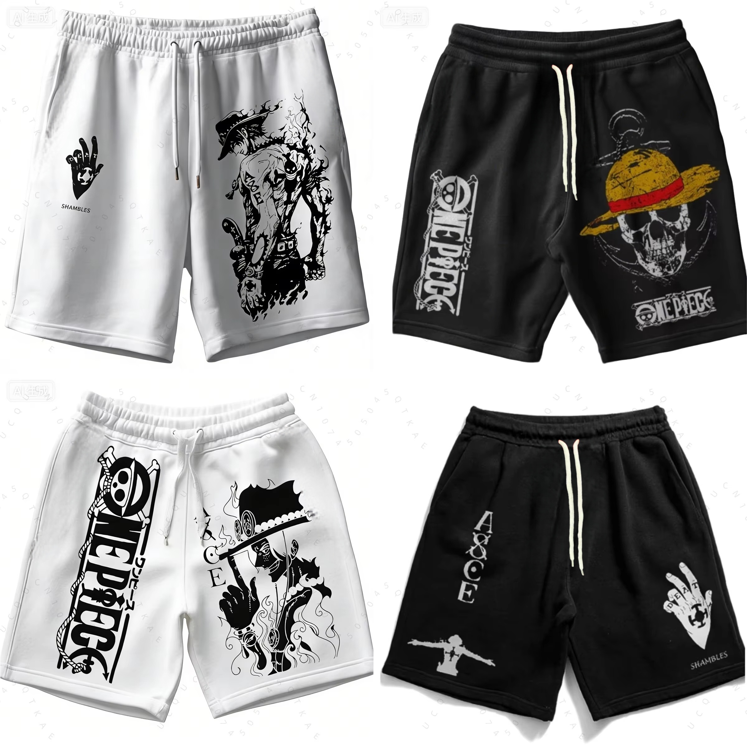 ONE PIECE Animation Luffy Sauron Perifere bedrukte shorts Amerikaanse zomer heren dagelijkse losse sport ademende shorts