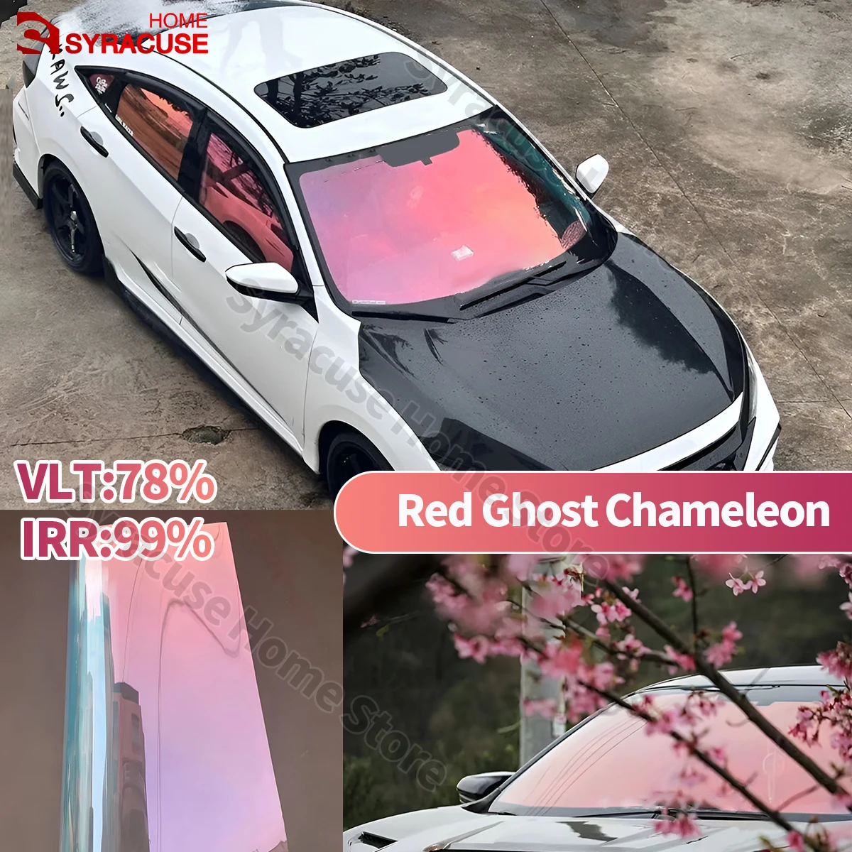Zonne-Energie Tint Film Ghost Rose Rode Kameleon Vl78 % Voorruit Folies Auto Voor Achterruit Tint Windscherm Bescherming