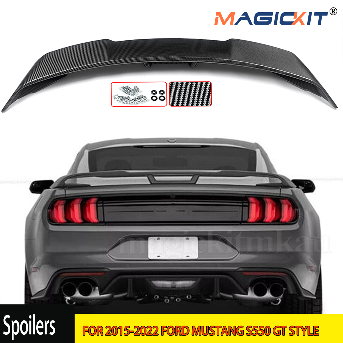 DLA 2015-2022 FORD MUSTANG S550 GT STYLE Błyszczące CZARNE Skrzydło SPOILERA TYLnego BAGAŻNIKA