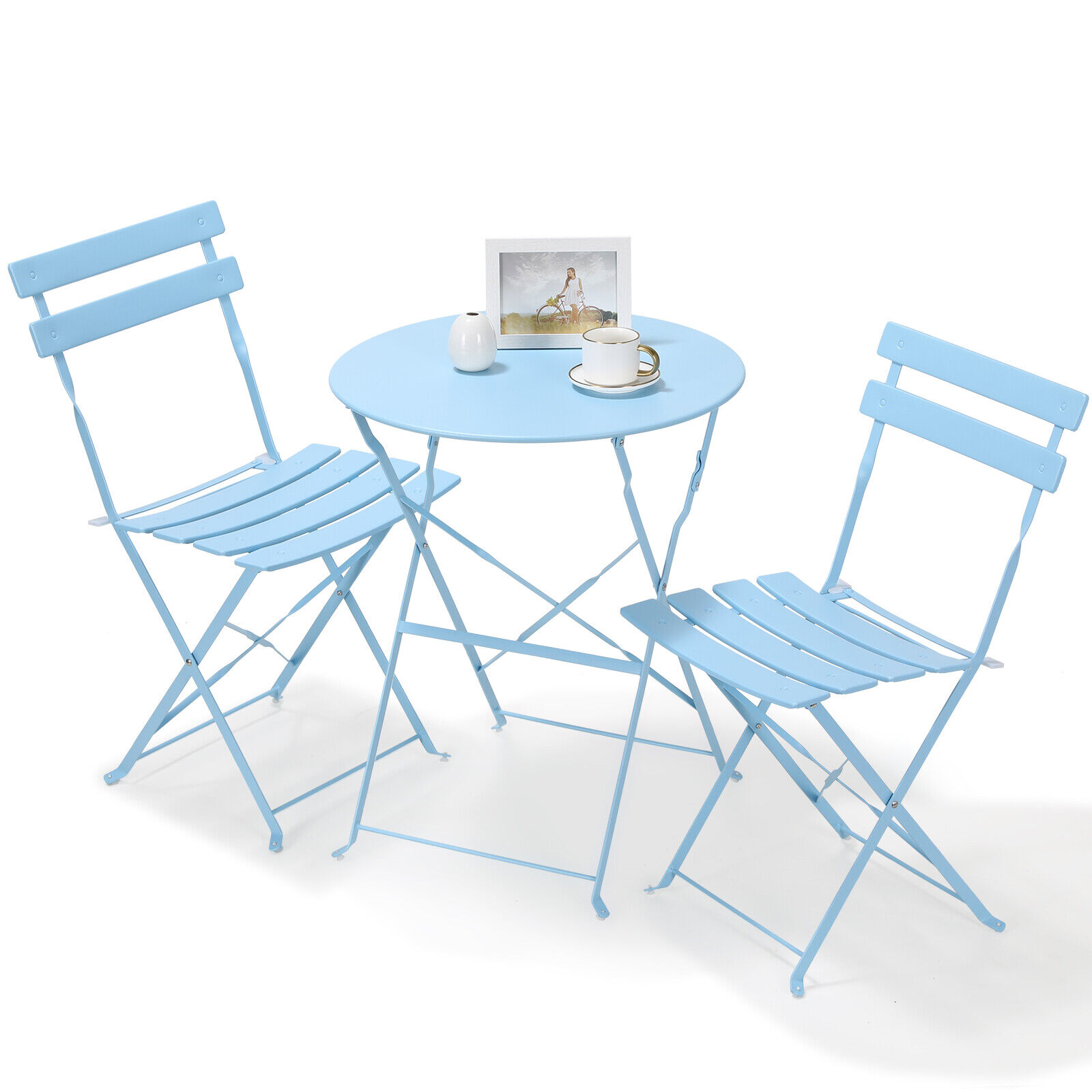 Mobilier d'extérieur ensemble de Patio ensemble de Table de bistro 3 pièces Table et chaises en acier ensemble de bistro pliant pour pelouse balcon cour arrière-cour