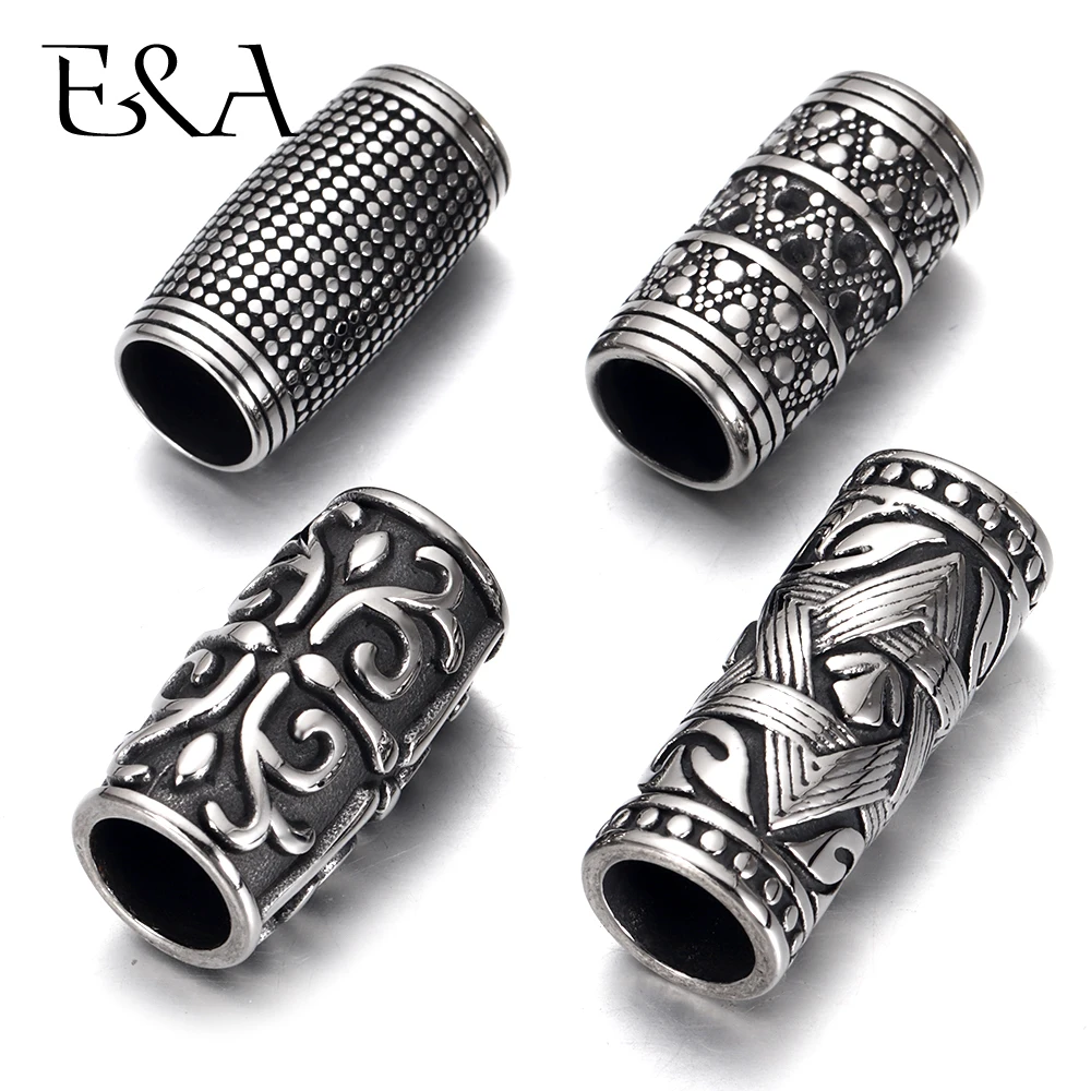 Suwak ze stali nierdzewnej czaszka Viking Punk Tube koralik slajdów Charms 8-9mm okrągła skórzana lina DIY mężczyźni akcesoria do wyrobu biżuterii