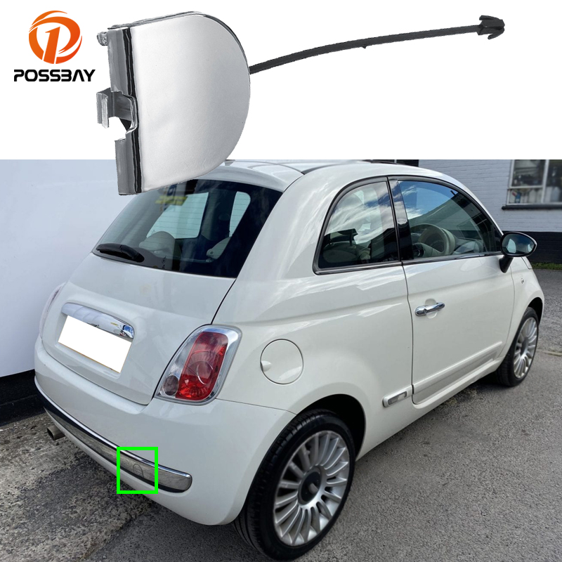 Couvercle d'oeil de remorquage de pare-chocs arrière chromé de voiture, accessoire extérieur pour fiat 500, kit de carrosserie de remplacement 2007 – 2012 735455393   cache remorquage