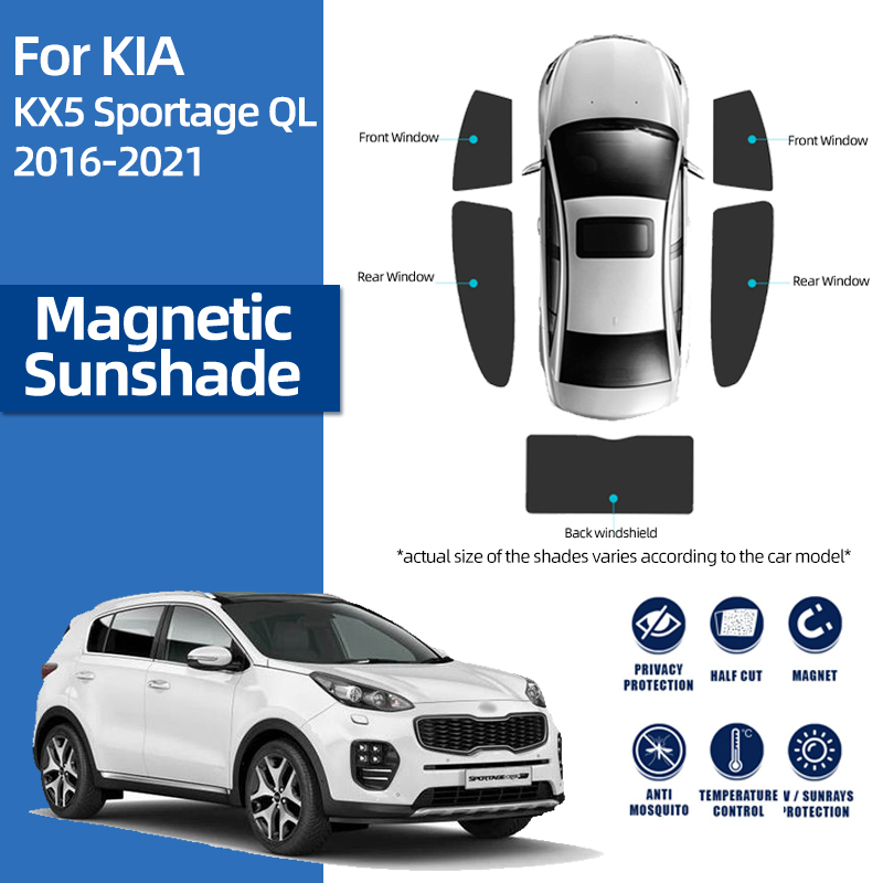 Dla Kia Sportage QL 2016-2021 Magnetyczna samochodowa osłona przeciwsłoneczna Zasłona przedniej szyby Tylne boczne fotelik dziecięcy Osłona przeciwsłoneczna