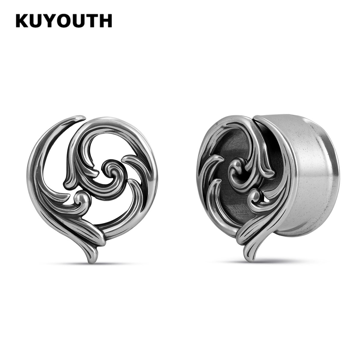 KUYOUTH New Gothic Swirl Ear Tunnel Stretcher Hypoallergenic Comfort-Fit Ear Gauge Plug Body Jewelry 1Pairs