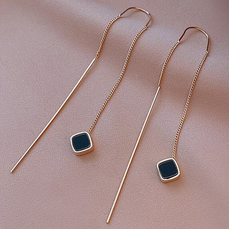 เรขาคณิต Square Drop ต่างหูสําหรับผู้หญิงเกาหลีแฟชั่น-สียาว Dangle ต่างหูเครื่องประดับของขวัญ