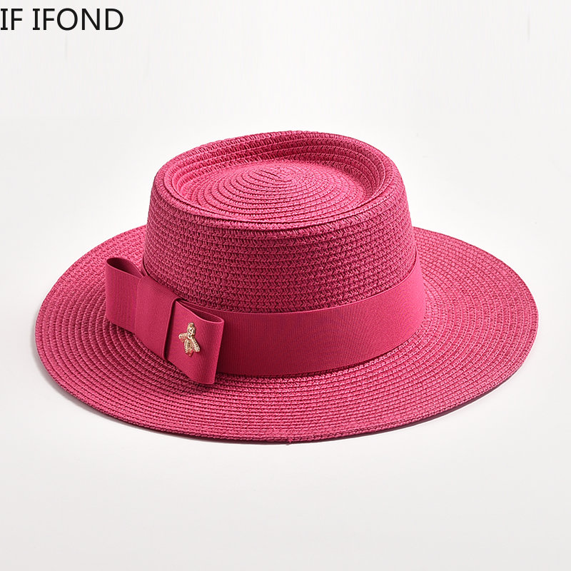 Nieuwe Lente Zomer Strooien Hoeden Voor Vrouwen Ronde Hobbelige Oppervlak Platte Top Strik Jurk Cap Reizen Strand Zonnehoed Gorra