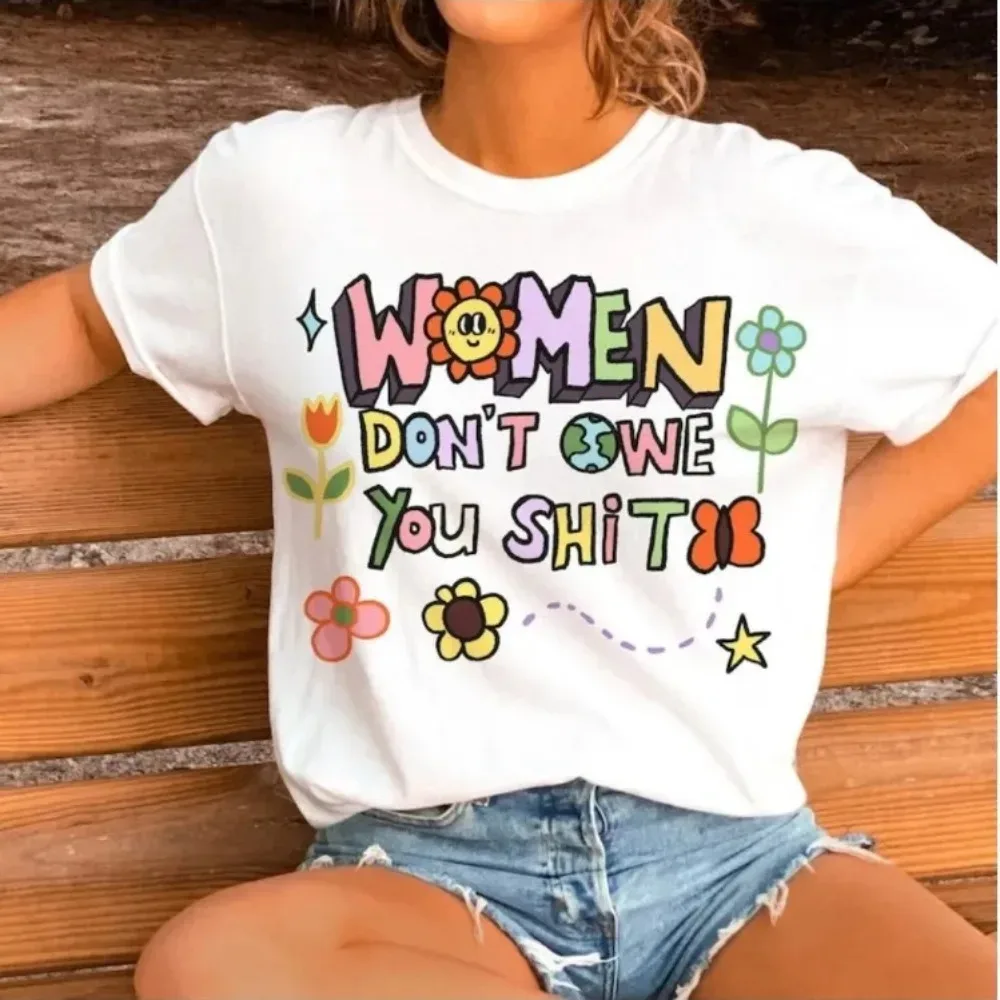 Urocza feministyczna koszulka damska Dont Owe You Bawełniana koszulka Reprodukcyjne praw My Body My Choices Pro Choice Shirt Womens Rights Tee