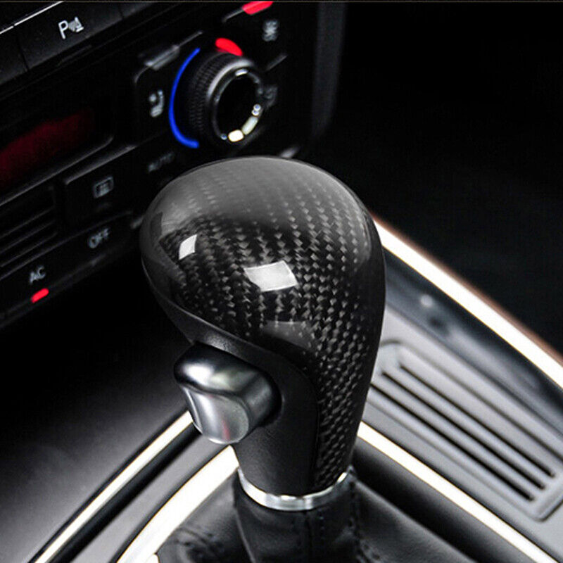 คาร์บอนไฟเบอร์เกียร์ Shift Knob Trim สําหรับ Audi A6L Q5 A5 A4L Q7 จัดแต่งทรงผมรถแก้ไขอุปกรณ์เสริมซ้ายมือเท่านั้น
