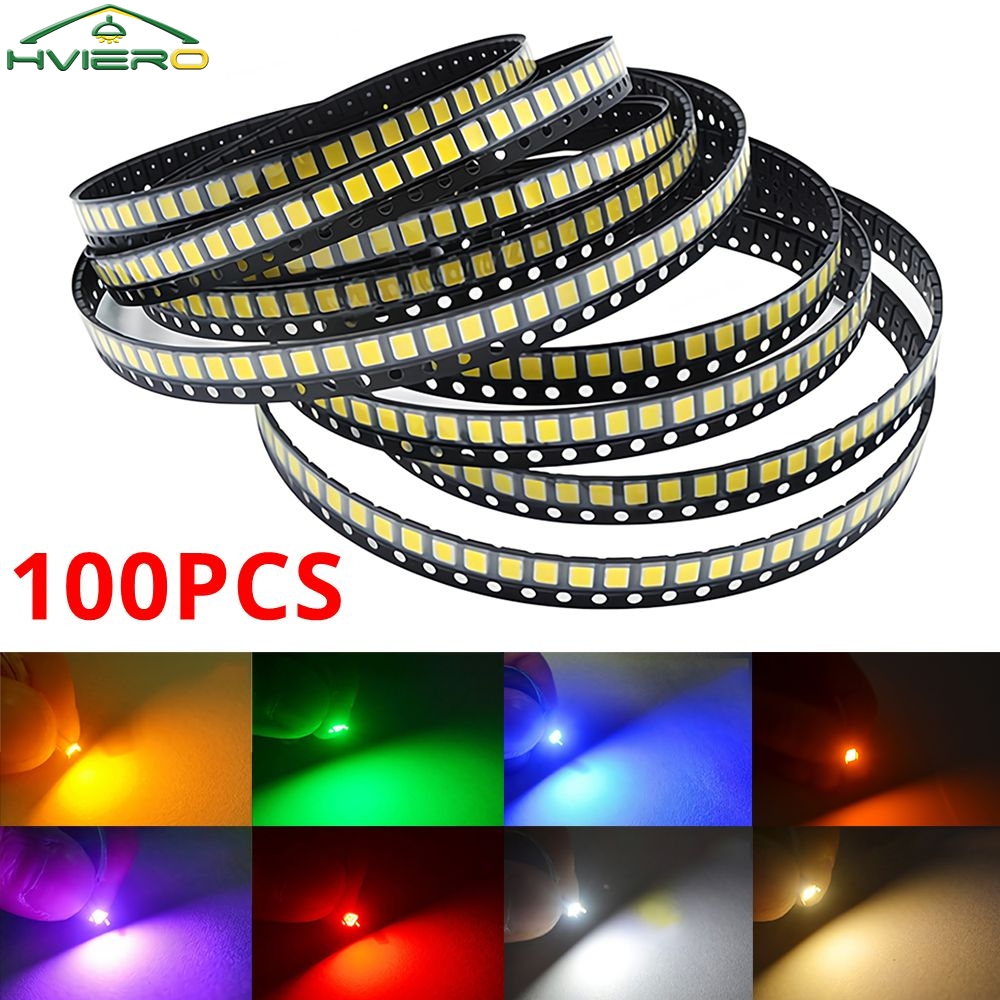 100 pièces 3.3V 2835 5730 3020 puces lumineuses SMD LED rouge jaune blanc bleu RGB violet rose Diodes électroluminescentes éclairage atmosphère