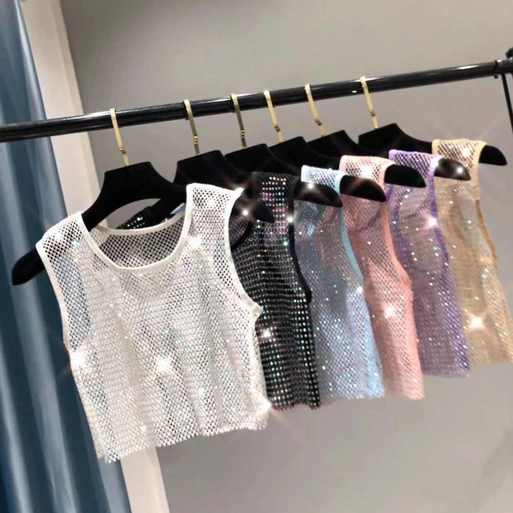 Nueva blusa de verano Ab Color diamante brillante, tiempo de fiesta versión corta de camiseta chaleco