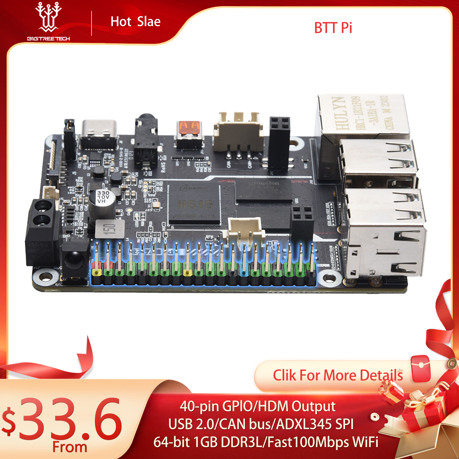 Bigtreetech btt Pi V1.2 Quad Core Processor  2.4G WiFi 40Pin GPIO VS Raspberry Pi สำหรับ Klipper I3 corexy เครื่องพิมพ์3D สำหรับผู้ใช้ DIY