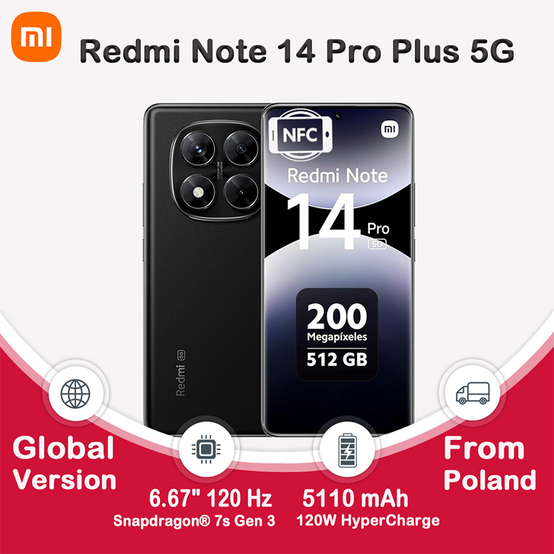Xiaomi Redmi Note 14 Pro Plus 5G Europese versie 256 GB/512 GB Leeuwebek ®   7s Gen 3 AMOLED-display 6,67" 120 Hz 200 MP OIS Hoofdca