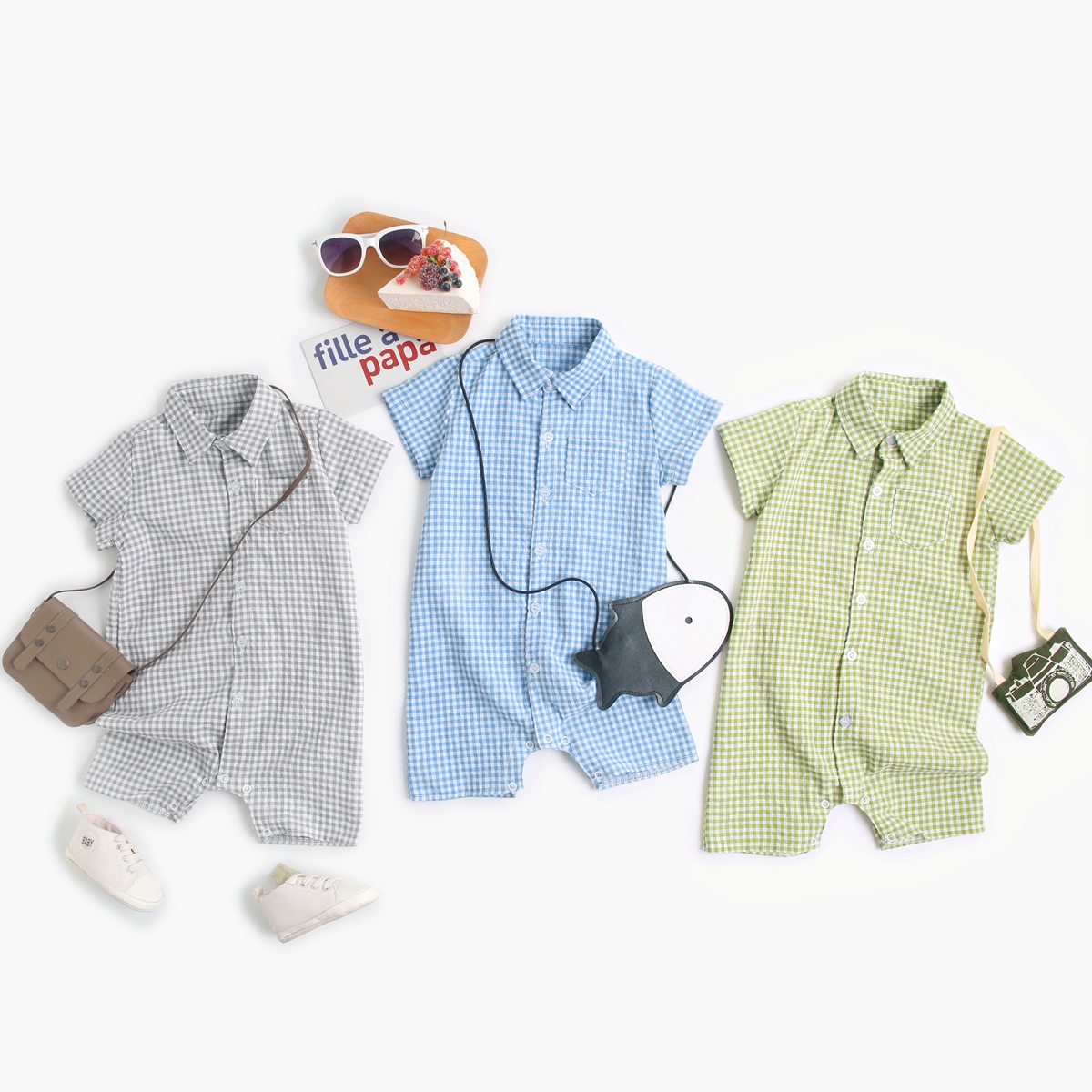 Sanlutoz-Macacão xadrez para bebês meninos, manga curta, roupas de criança, macacões, moda, verão