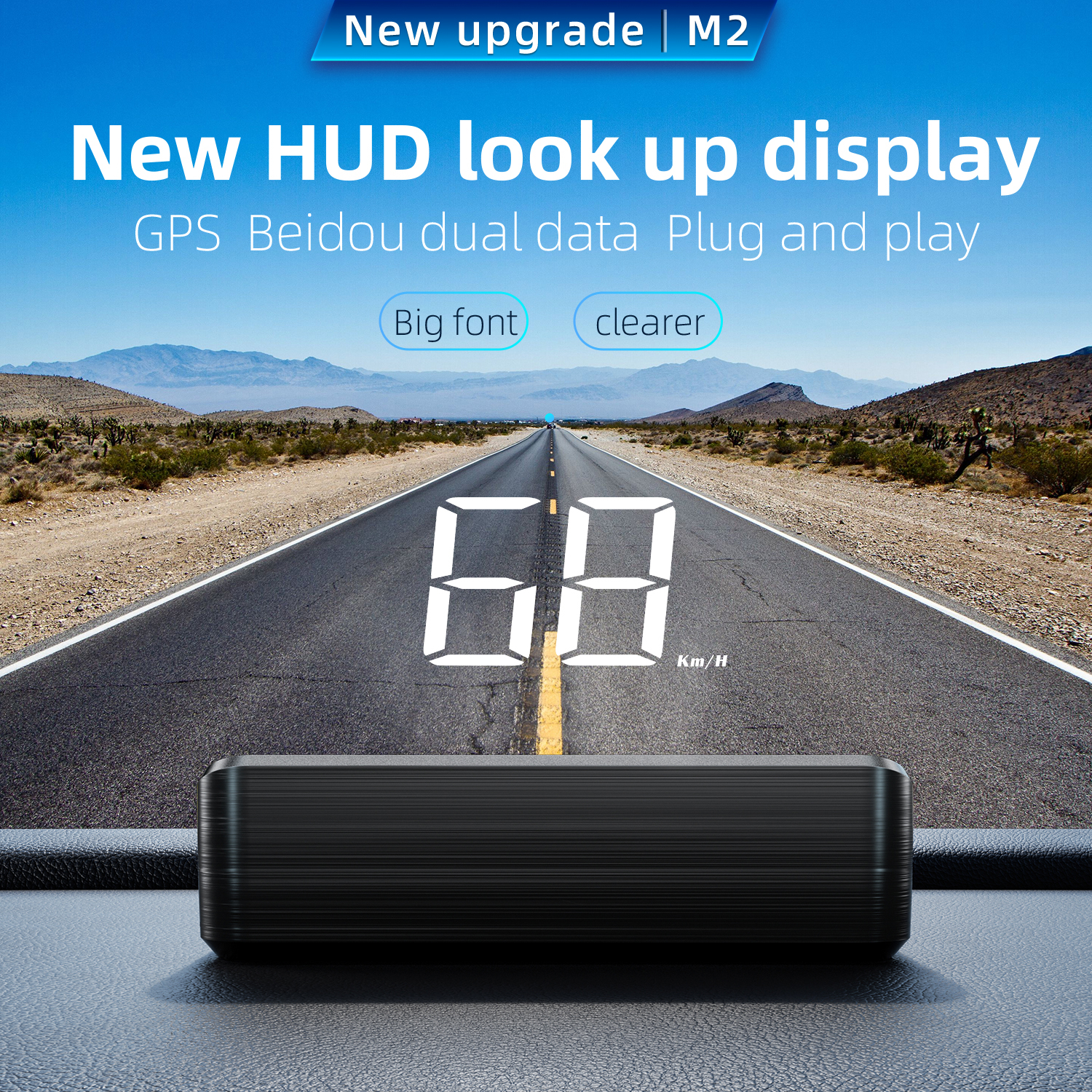 Velocímetro GPS M2 KMH HUD Digital Head Up pantalla HD accesorios de coche parabrisas de proyección de fuentes grandes para vehículos camión Auto