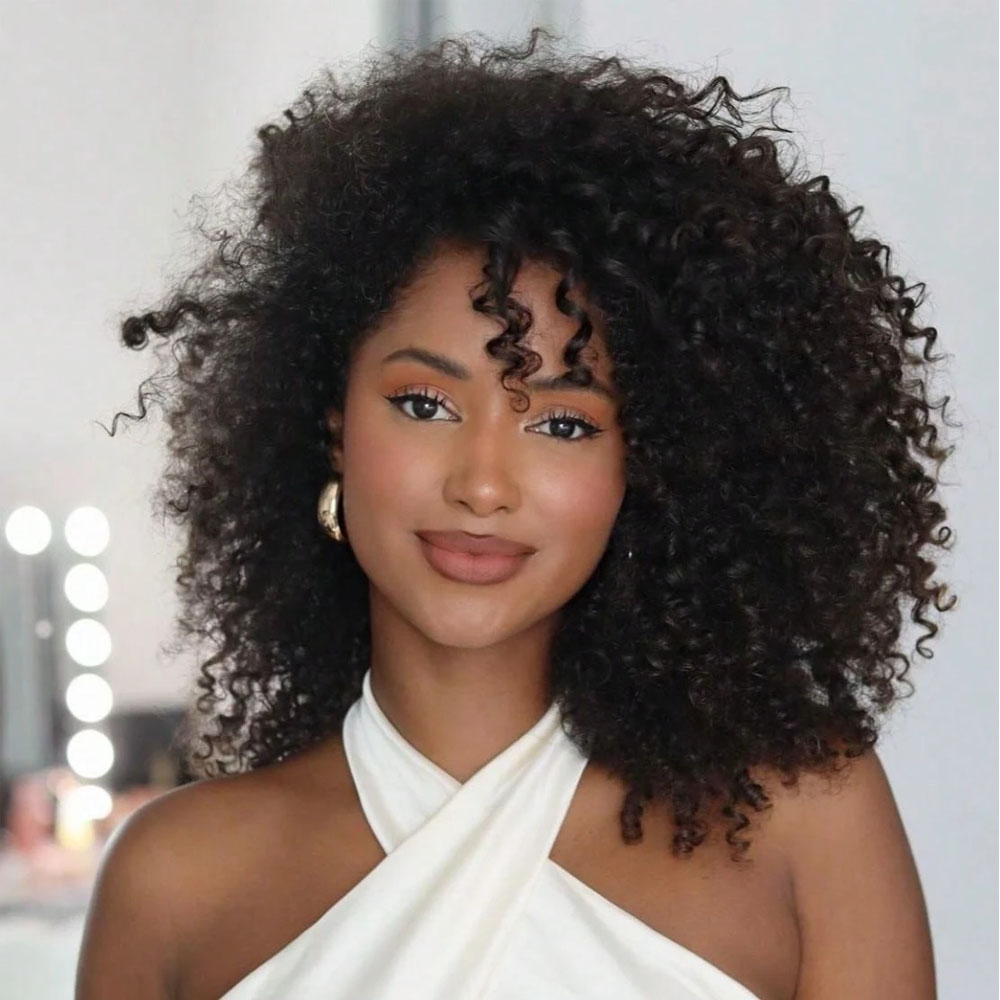 Peluca de media cabeza Jerry Curly de cabello humano 3 en 1, densidad 250, para mujeres, sin costuras, con cordón ajustable, cabello humano, color negro natural