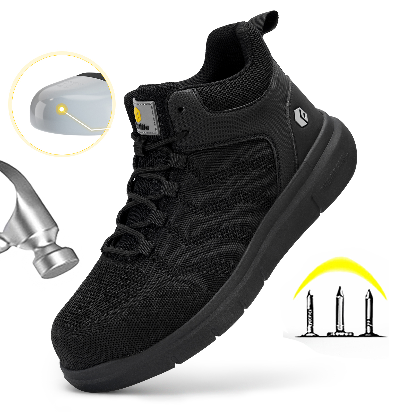 Zapatos de Trabajo Anchos para Hombre FitVille, con Puntera de Acero Compuesto, Antipinchazos, para Pies Hinchados, para Obras de Construcción