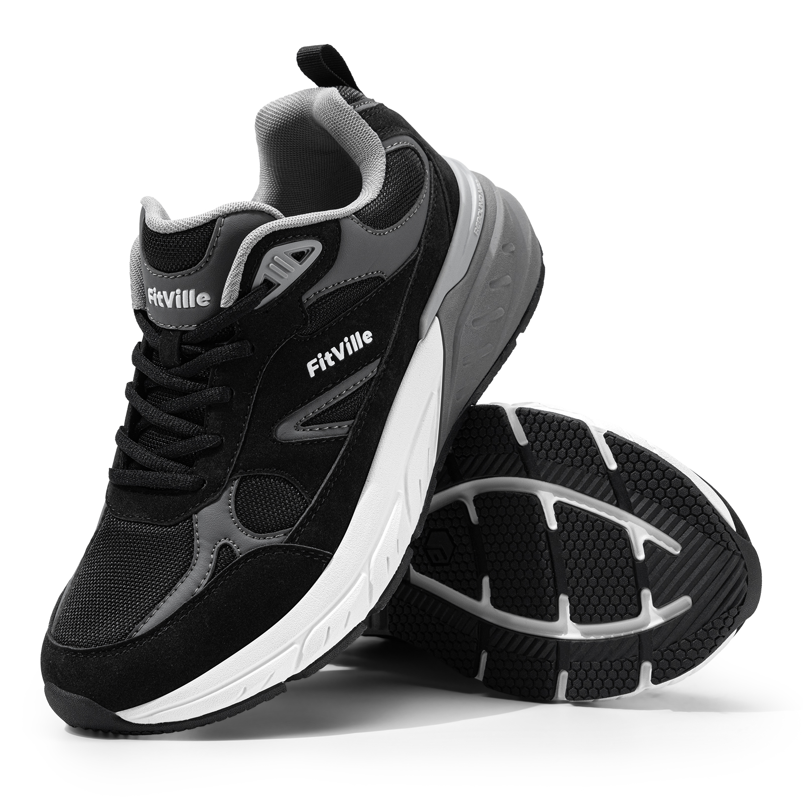 FitVille Nouvelles Chaussures de Course pour Hommes, Baskets à Largeur Élargie avec Soutien de la Voûte Plantaire pour Pieds Plats, Soulagement de la Douleur au Talon et de la Fasciite Plantaire