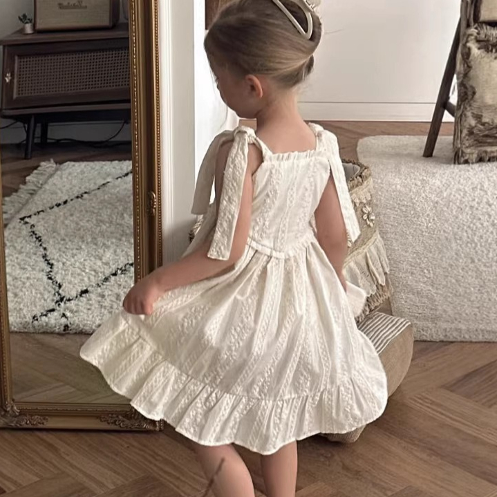 Gonna per ragazze 2026 Primavera Estate Nuovi vestiti per bambini Ragazze Baby Cotton Ricamo Casual Bretella Abito da principessa Semplice