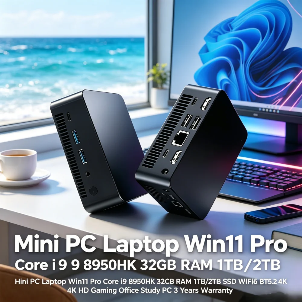 Mini PC Laptop Win11 Pro Core i9 8950HK 32GB RAM 1TB/2TB SSD WiFi6 BT5.2 4K HD Gaming Office Study PC 3 Years Warranty