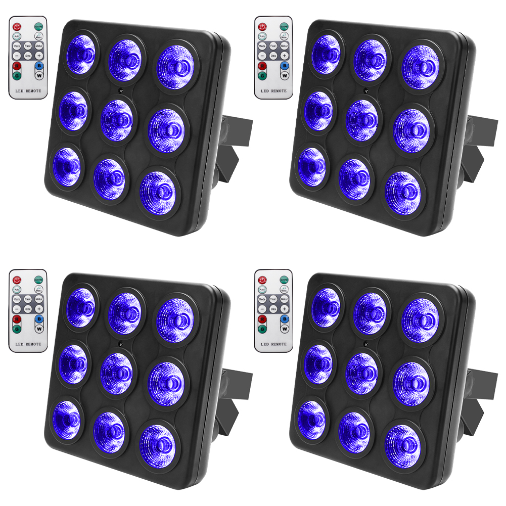 U'King 4PCS 9x10W LED Square Par Light 8CH DMX512 Sound Activated Remote Control Stage Effect Lighting for DJ Disco Bar Party