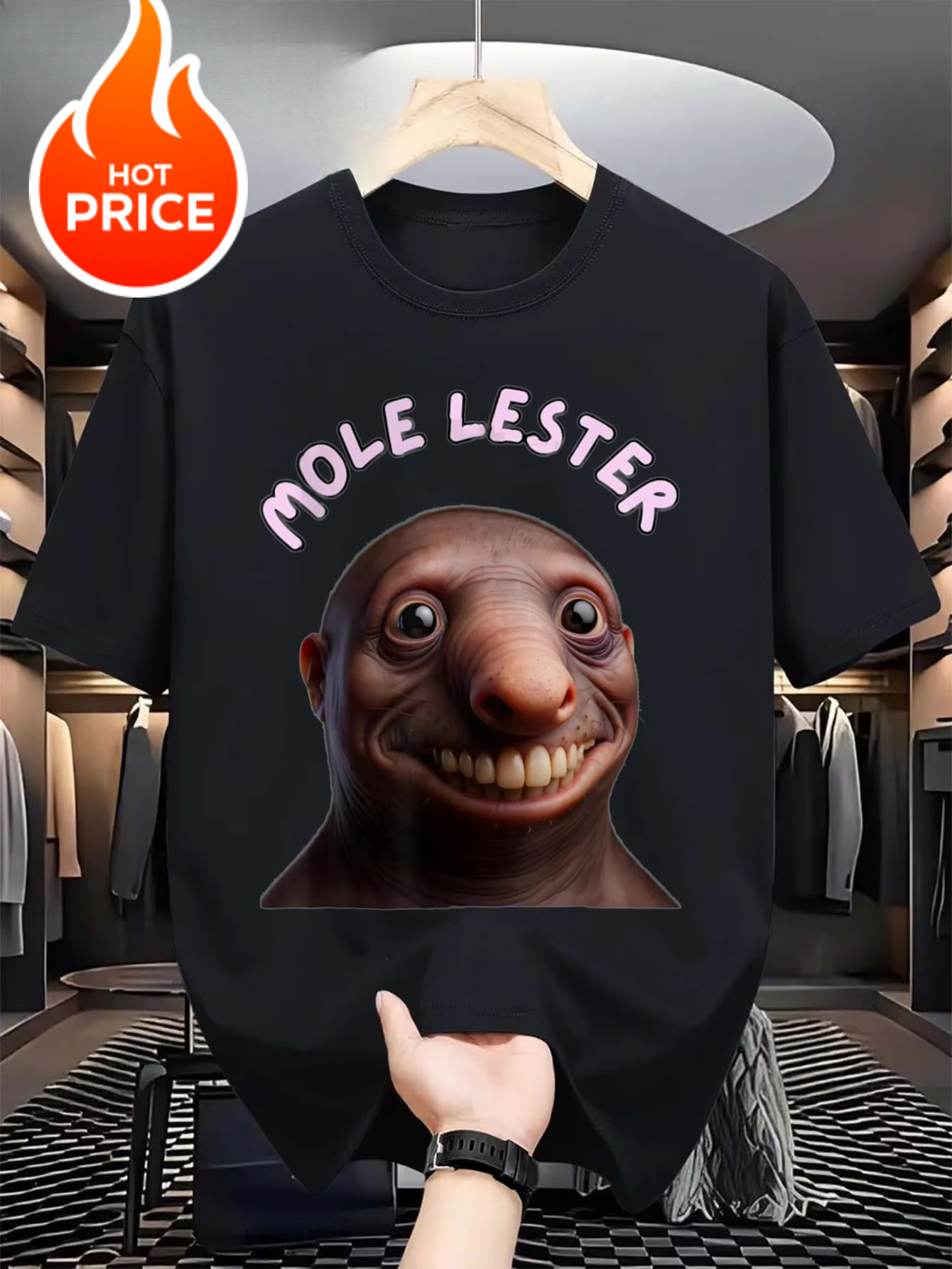 Męska koszulka z zabawnym i drapieżnym nadrukiem - wzór \\\\\\\"Mole Lester\\\\\\\" - lekka, codzienna koszulka, unisex, luźny krój, czysta bawełna.