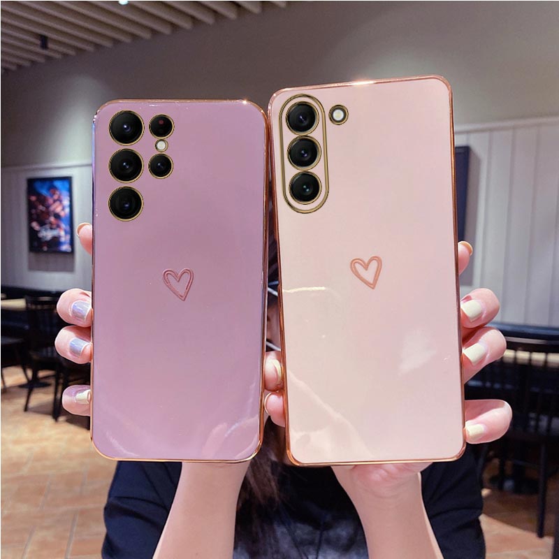 S 24 Love Heart Plating Phone Phone Case On For Samsung Galaxy S24 Plus S24 Ultra S24+ S24Plus S24Ultra 5G Luxury Back Cover