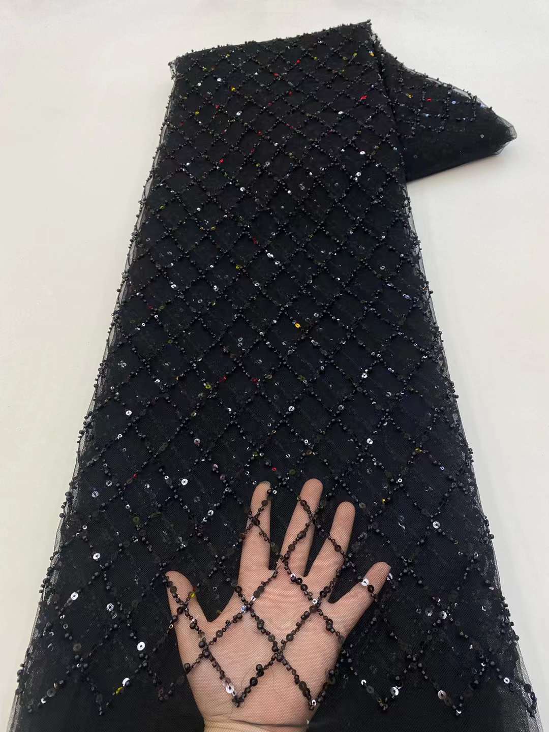 5 Yards Luxus High-End Perlen Stoff schwere Pailletten Stickstoff Mode Französisch Tüll Mesh Spitze Stoff für die Hochzeit