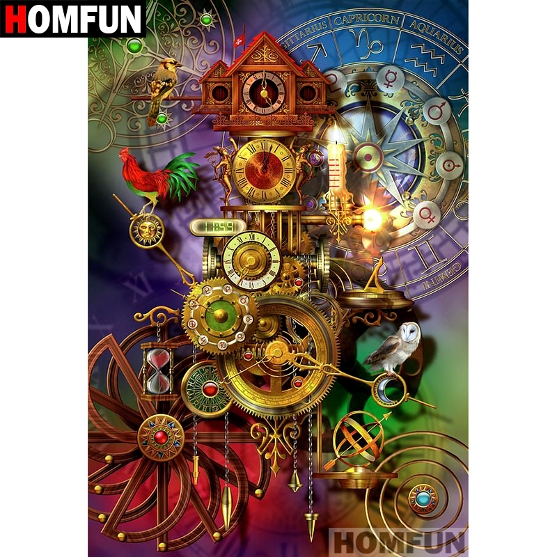 HOMFUN-pintura de diamante 5D DIY "maquinaria de dibujos animados", cuadrados o redondos de imitación bordado de diamantes, estilo punto de cruz 5D, decoración del hogar, A07218