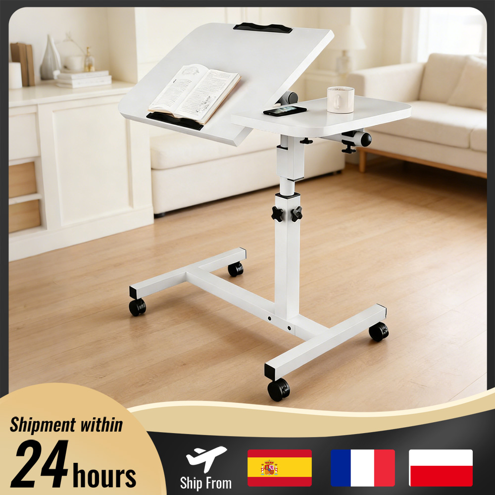Mobiele bedtafel met zwenkwielen, hoogte- en hoekverstelbaar, laptopbureau voor thuiskantoor, studie, rollend sta-bureau voor laptops