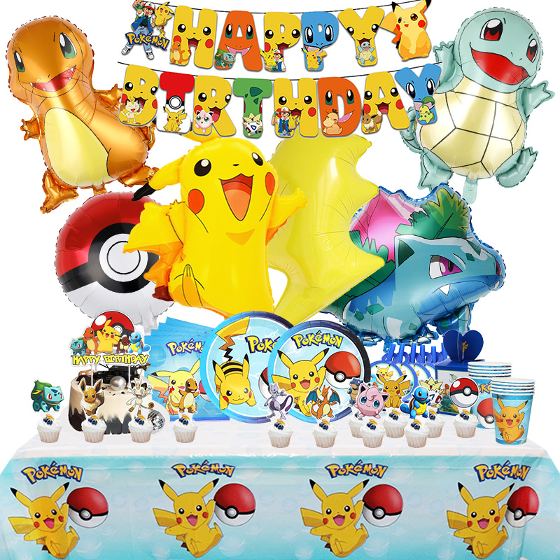 Pokemon Dekoracja urodzinowa Nowy balon Lightning Pikachu Dziecko Materiały na imprezy Jednorazowa zastawa stołowa Baner Tło Płyta