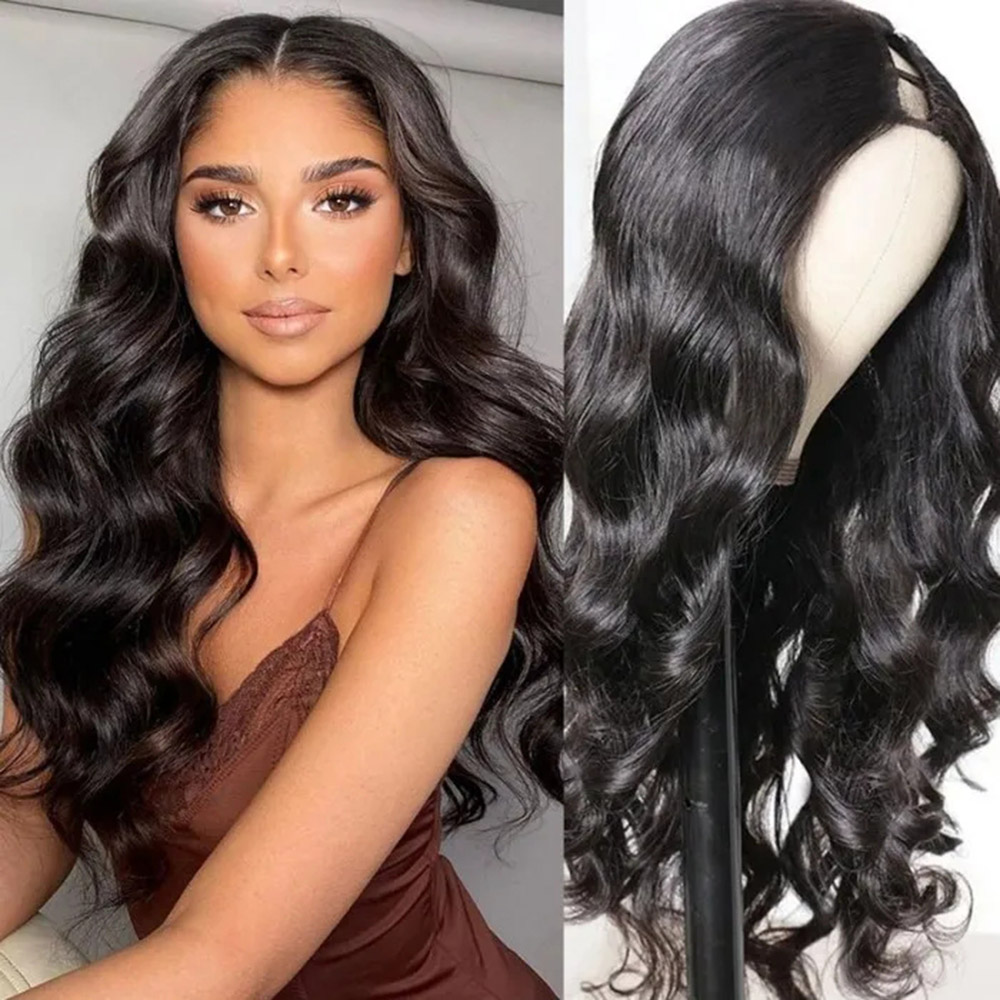 220% Body Wave V Part Wig No Leave Out No Glue Peruvian Remy Human Hair Wave Wigs for Women 30 Inch on Clearance Sale