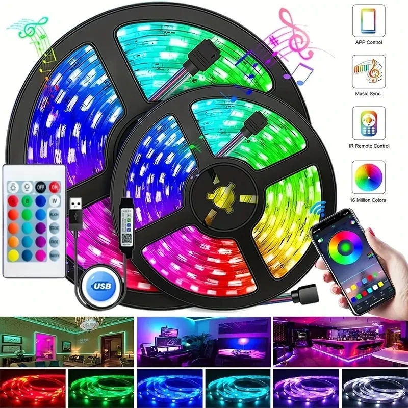 Tiras de cinta de luz Led Rgb 5050, Wifi inteligente, luz Led de pared para habitación, cinta Usb de 20 metros, cadena de hielo colorida para niños en la habitación