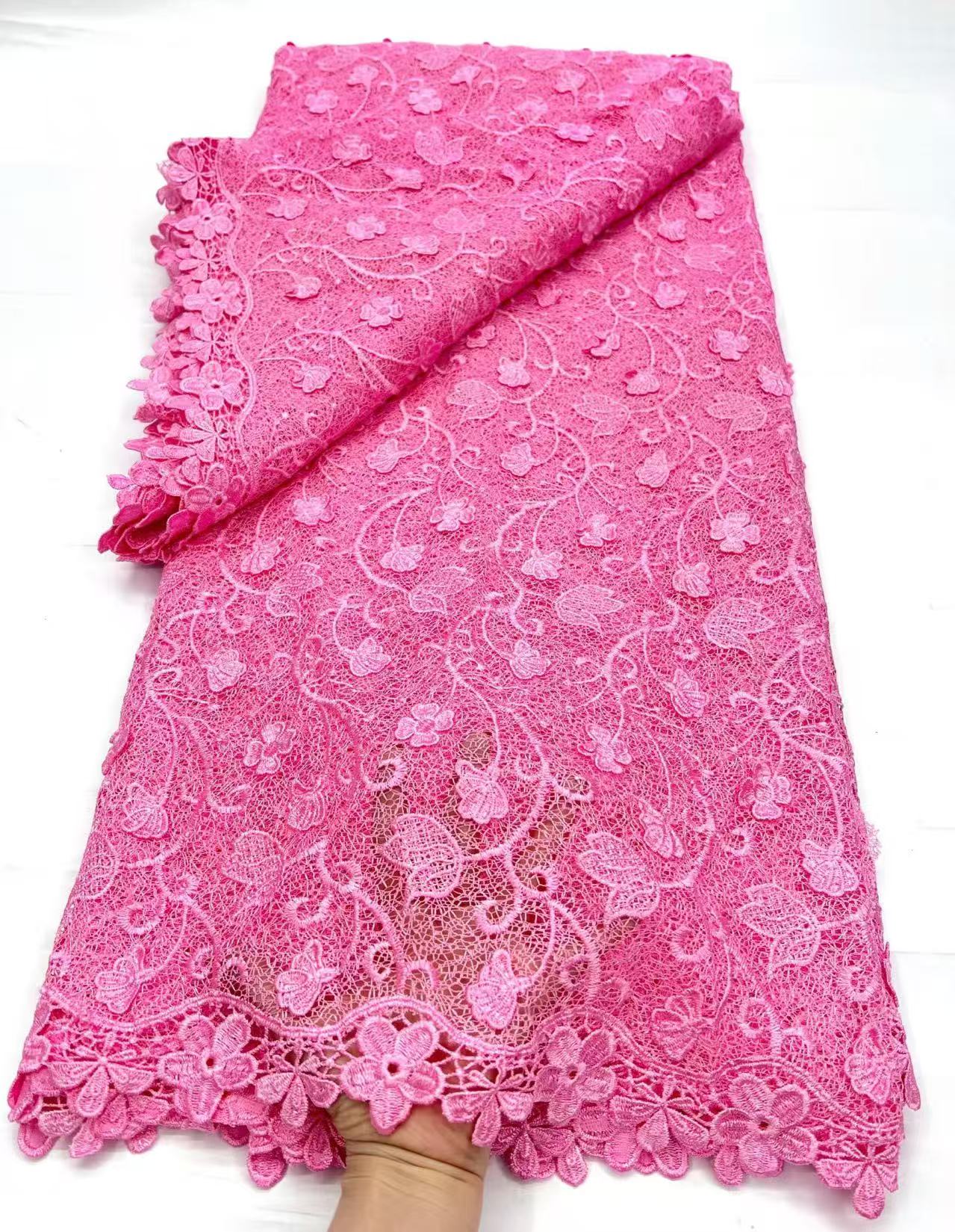 High Quality African 3D Applique Embroidery Mesh Guipure Cord Lace Fabric Nigeria Water Soluble Lace Fabric For Women Dress Sew