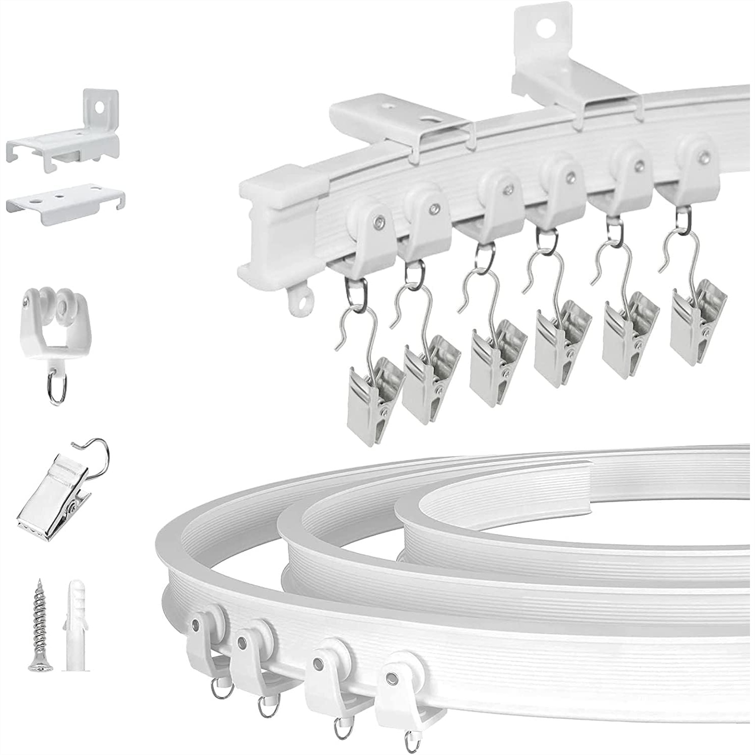 Flexible Ceiling Curtain Track 10ft, Bendable Wall Mount Room Divider Curved Track System with Clips for RV Shower, Bay Window