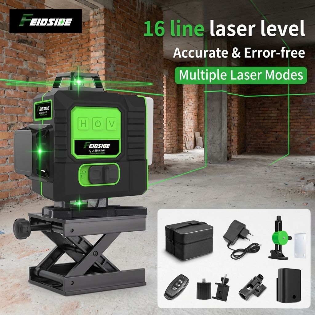FEIDSIDE 16/12Line Green Laser Level 360° Auto Self-Leveling Ultra-Bright 3D Beam for All Indoor & Outdoor Construction Projects