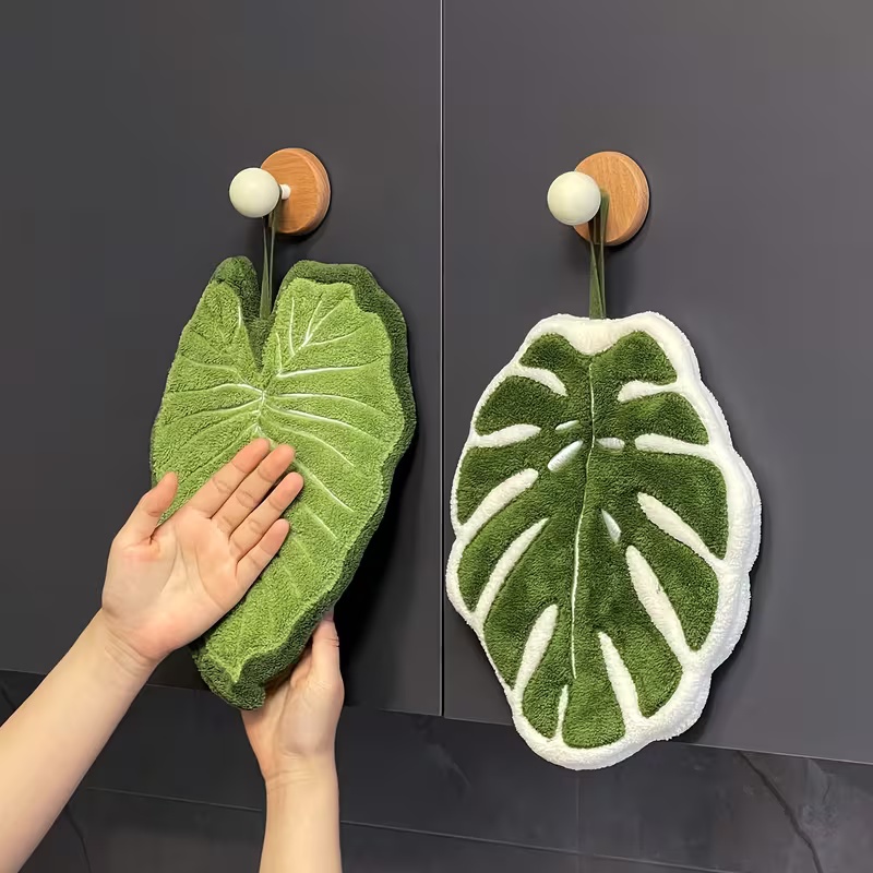 Toalha de Banho Criativa em Forma de Folha |   Toalha de Microfibra Absorvente e Pendurável para Banheiro, Sala de Jantar e Cozinha