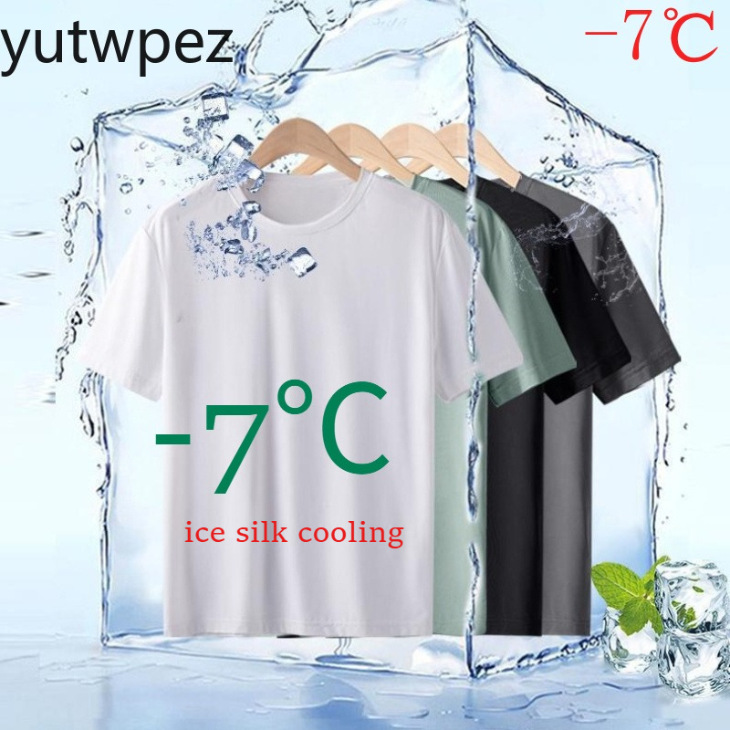 Camiseta de Verano para Hombre, Talla 5XL, de Seda de Hielo, Manga Corta, Cuello Redondo, Transpirable, Delgada, Deportiva, de Secado Rápido, Suave y Elástica