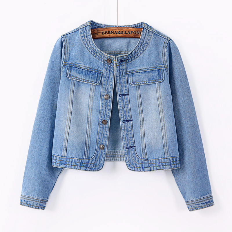 S-5XL Vrouwen Denim Jassen Lente Driekwart Mouw O-hals Single-Breasted Gewassen Jean Korte Jas Vrouwelijke Casual Bovenkleding