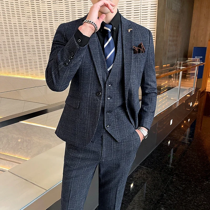 Ternos Boutique (Blazer + Colete + Calças) Moda Masculina para Trabalho, Negócios, Casamentos e Ocasiões Casuais, Estilo Elegante em Linho