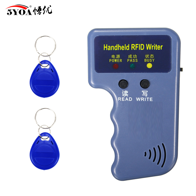 Wiederholbare Handheld 125 KHz EM4100 5200 RFID ID Karte Schriftsteller Kopierer Duplizierer Programmierer + 2 stücke T5577 Wiederbeschreibbare Keyfobs Tags