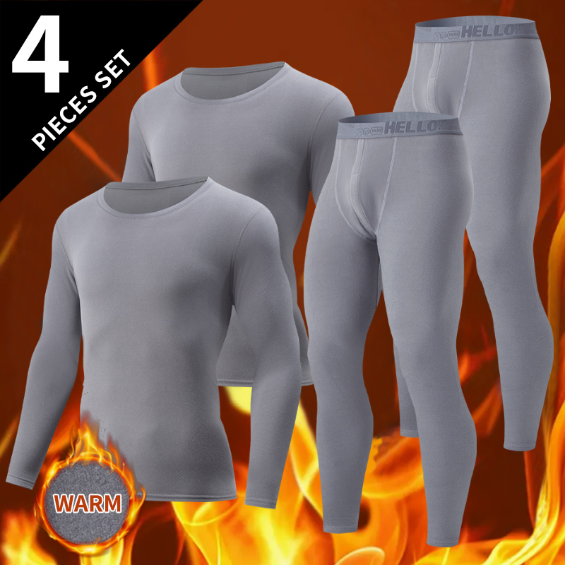 Pantaloni a maniche lunghe da uomo in 4 pezzi/2 pezzi in autunno e inverno Intimo termico Casual Joker Sport Fitness Tuta in tinta unita