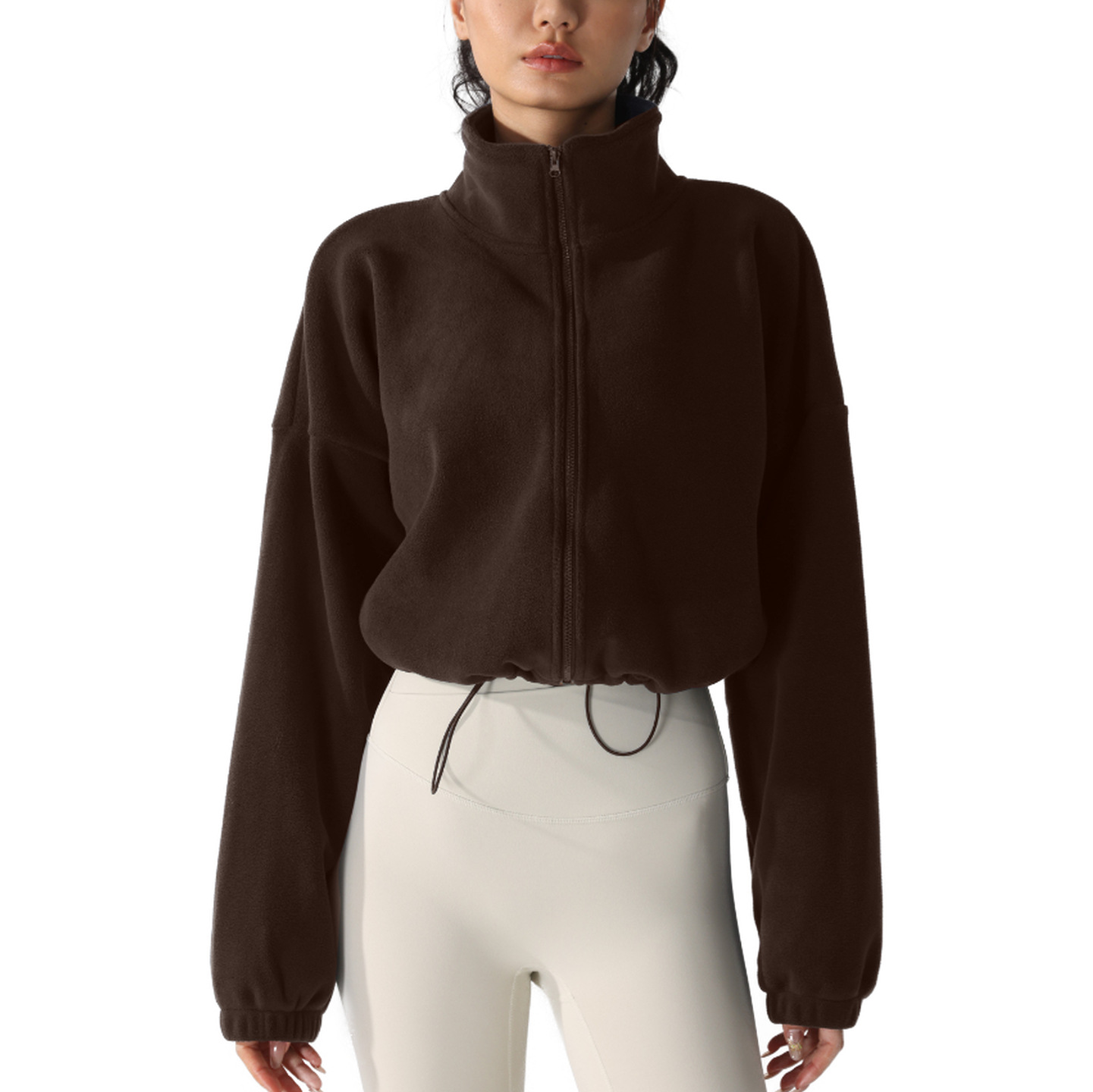 Felpa con cappuccio corta con cerniera da donna di nuova moda autunno inverno felpa corta con coulisse in vita manica a sbuffo pullover abbigliamento Y2k