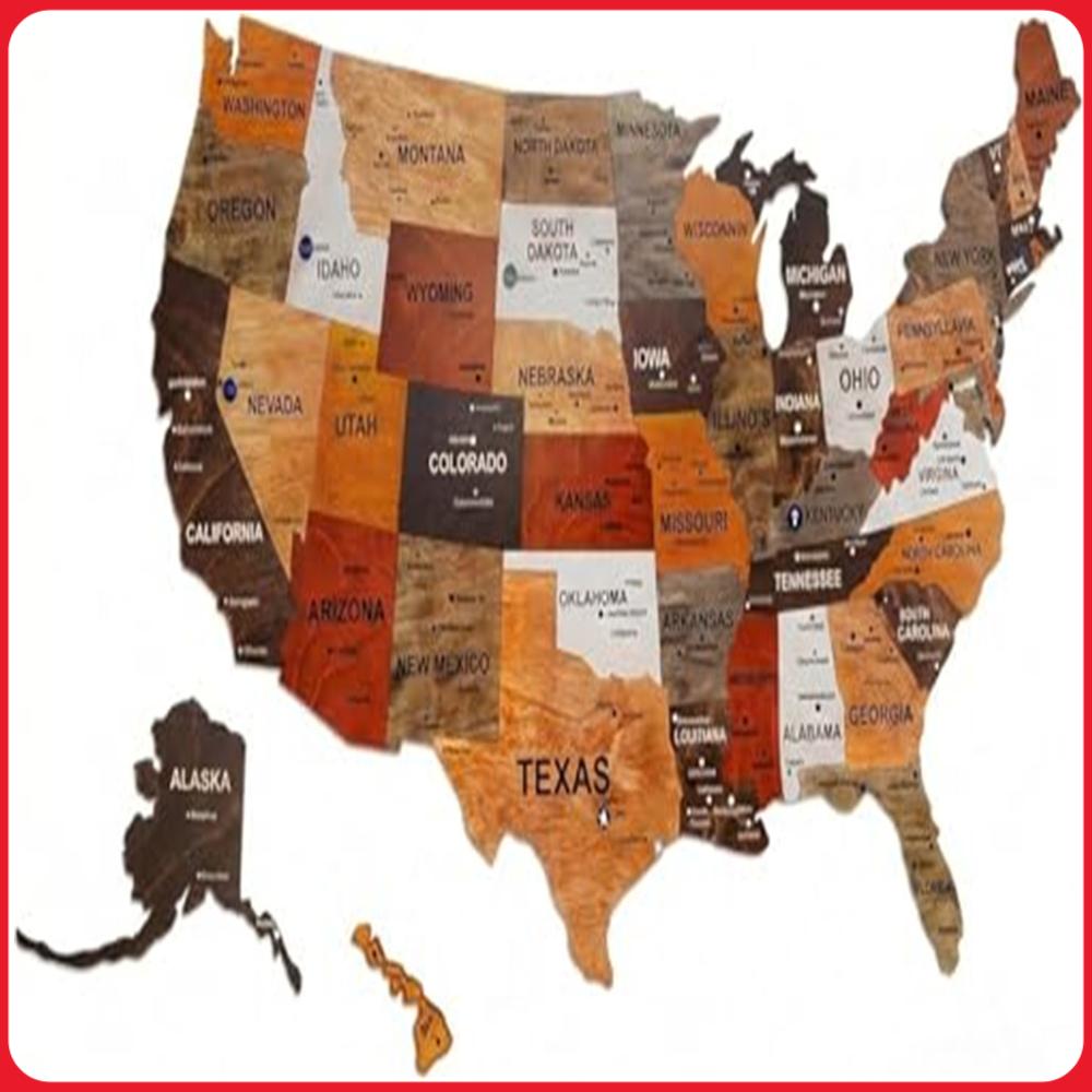 Puzzle en bois de 12 x 10 pouces de la carte des États-Unis avec autocollants et épingles, puzzle de voyage portable des États-Unis, léger et détachable