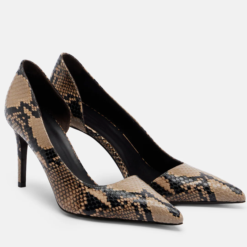 Schlangenleder-Pumps mit Ausschnitten, Sexy Spitze Schuhe mit Dünnem Absatz, Maßanfertigung Möglich, Neueste Mode-Damenschuhe für den Laufsteg