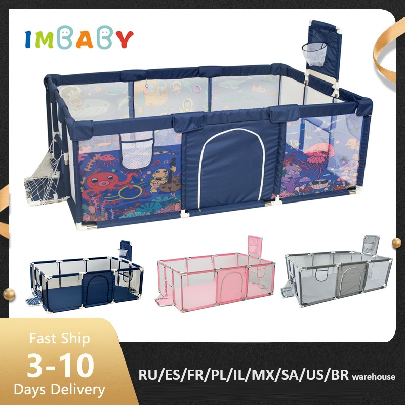 IMBABY บทกวีใหม่สําหรับเด็กการ์ตูนเด็ก Palypens บาสเกตบอลเด็กสนามเด็กเล่นรั้วสําหรับเด็กอุปสรรคความปลอดภัยเด็กสระว่ายน้ําแห้ง