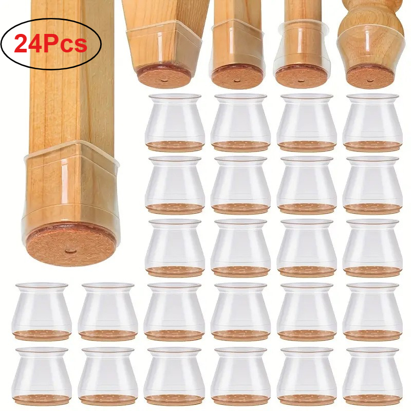 24 Stück Stuhlbeinkappen, Bodenschutzpolster für Silikon-Möbelbeine, stumm, transparent, Beinschützer, Kappe, Boden, kratzfest