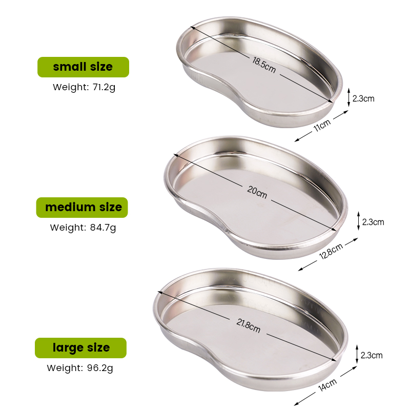 Bandeja esterilizada de aço inoxidável em forma de rim, para ferramentas de tatuagem cosmética cirúrgica dentária médica, 3 tamanhos disponíveis, 1 peça
