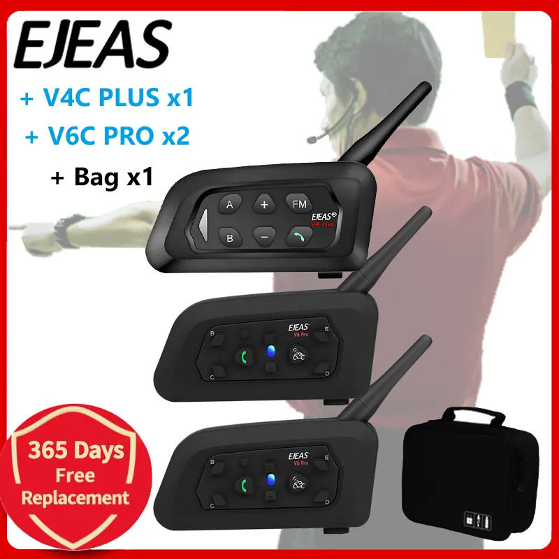 Ejeas-Bluetooth付き全二重電話ヘッドセット,会議用インターホン,v4c plus,v6c prox2,サッカー3, 1200m